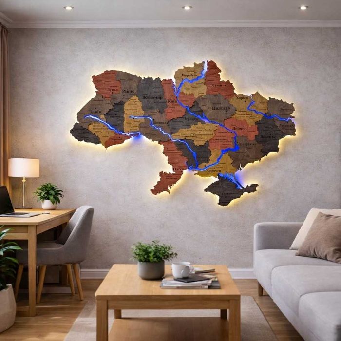 Дерев"яна мапа України з Led підсвіткою карта Украины с подсветкой