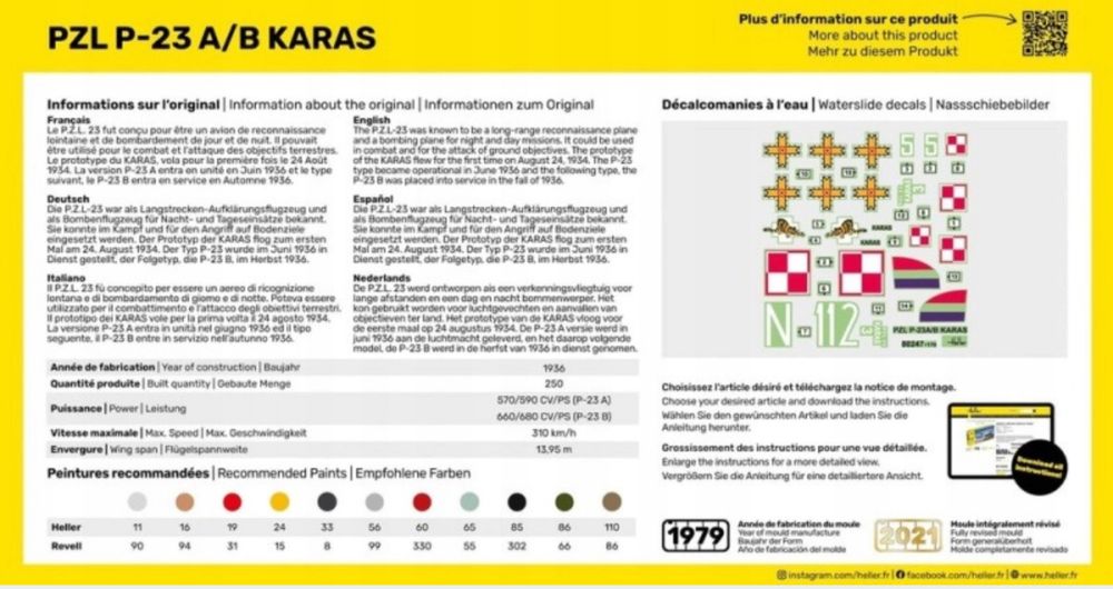 Heller 56247 Starter Set samolot PZL P23 Karaś model do sklejania 1:72
