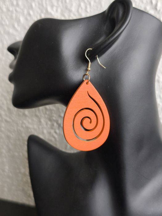 Pomarańczowe kolczyki spirale Boho unikalne wiszące duże lekkie prezen