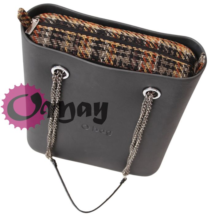 Czarny organizer do OBAG OCHIC plecionka musztarda 2 kieszenie OMAY