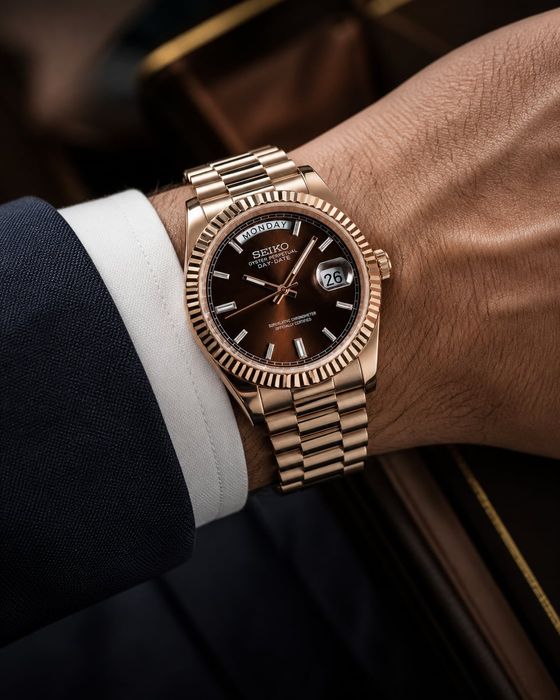 Zegarek Seiko Mod Day-Date Rose Gold / Chocolate 39mm Automatyczny