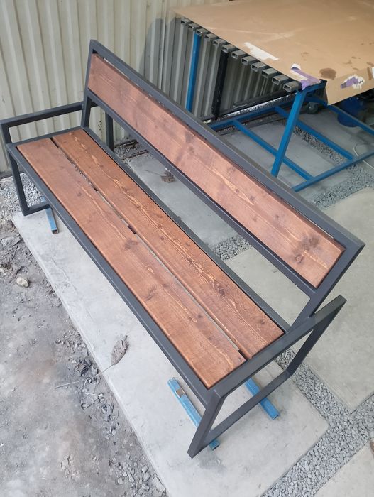 Лавка лофт, металева лавка, садові меблі, дерев'яна лавка.