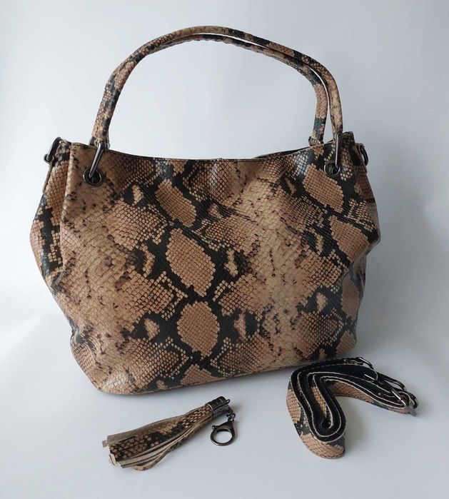 Сумка жіноча з натуральної шкіри з двома ручками бежева, коричнева