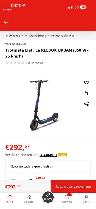 Trotinete eletrica Reebok Urban 8.5 nova embalada