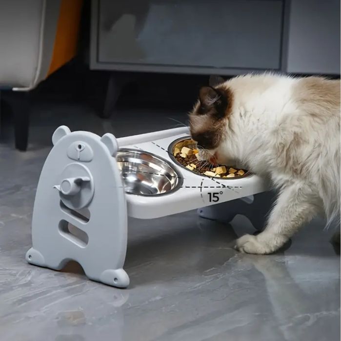 Suporte duplo com altura ajustavel para comida e agua - cao / gato