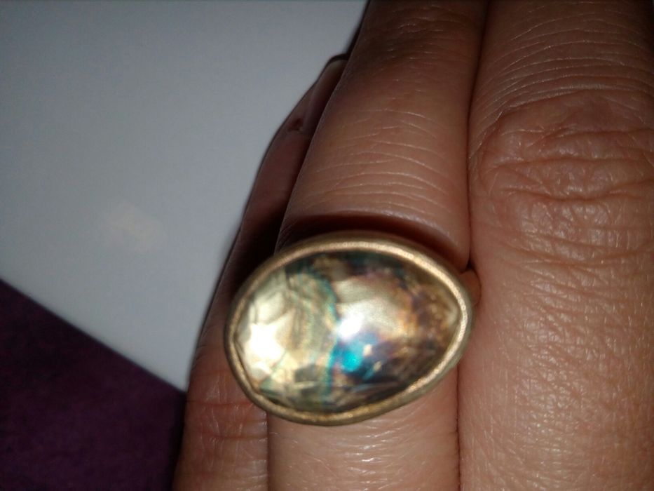 Pierścionek srebro oksydowane złocony kwarc 925