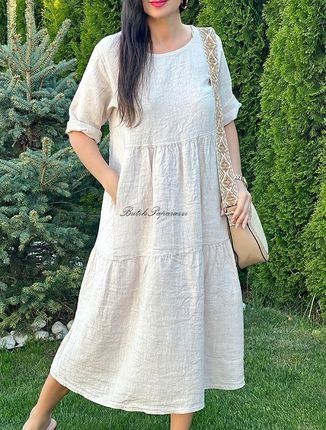 Lniana sukienka midi na lato Oversize