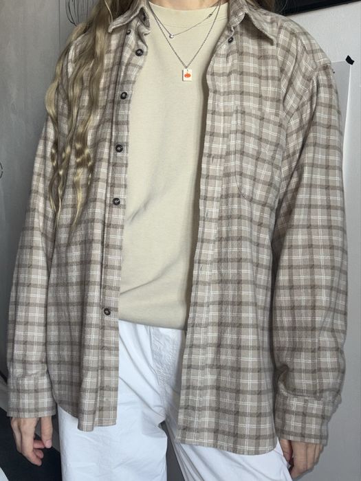 Сорочка бежева в клітинку, сорочка під вінтаж в клітинку