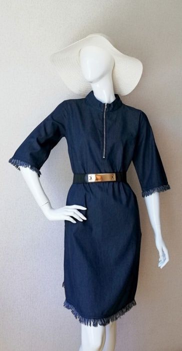 Jeansowa Sukienka Tunika zip 38 M frędzle boho dżinsowa denim