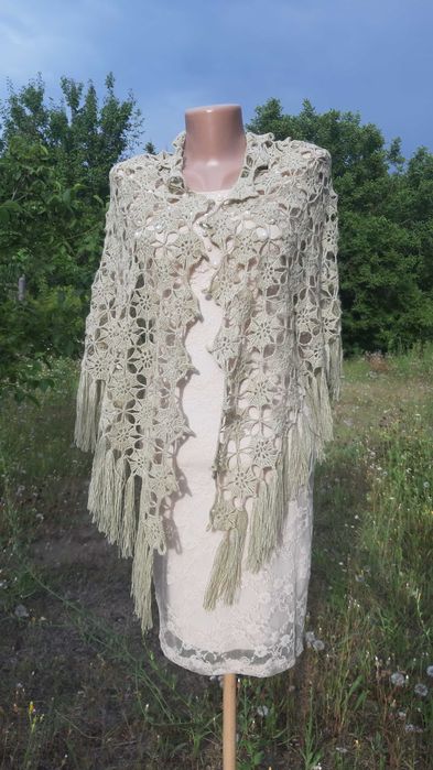 В'язана шаль з бахромою з бавовни, світло-зелений колір