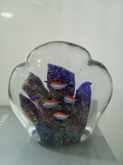 Pisa papéis em vidro com peixes