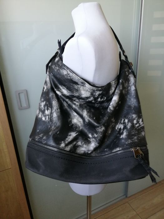 Torba duża czarna w szare cętki David Jones pasek 35cm