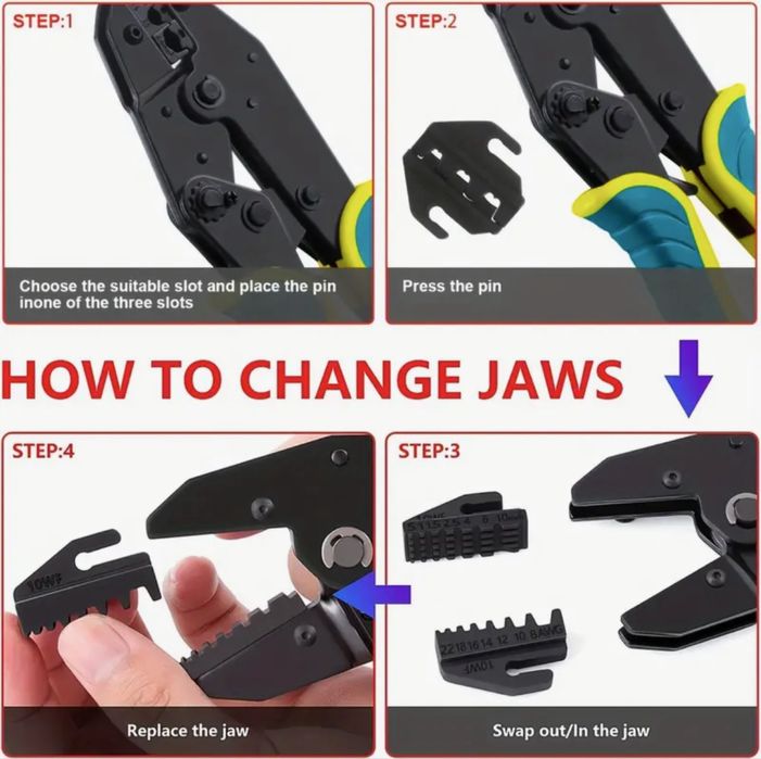 Alicate de Cravar terminais de ponteira c/ roquete 0.25 - 35mm²