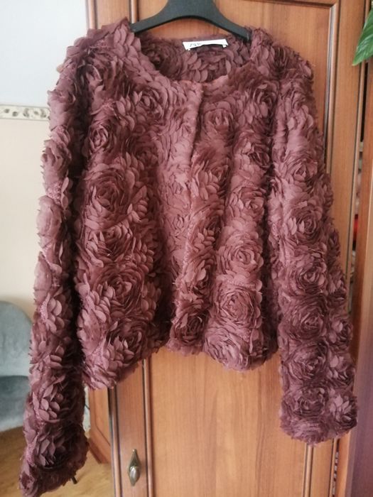 Marynarka Zara L brązowa róże 3D