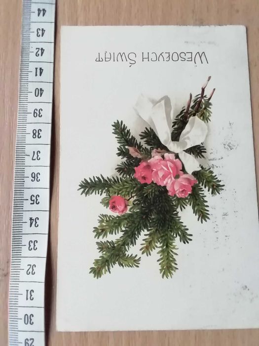 Karta pocztowa , świąteczna , z życzeniami , stare , barwione, komplet