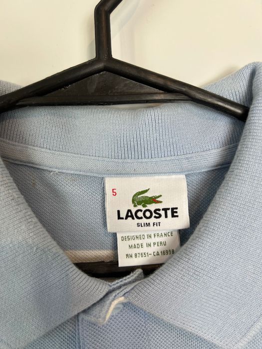 Polo koszulka Lacoste logo paski white / baby blue slim fit