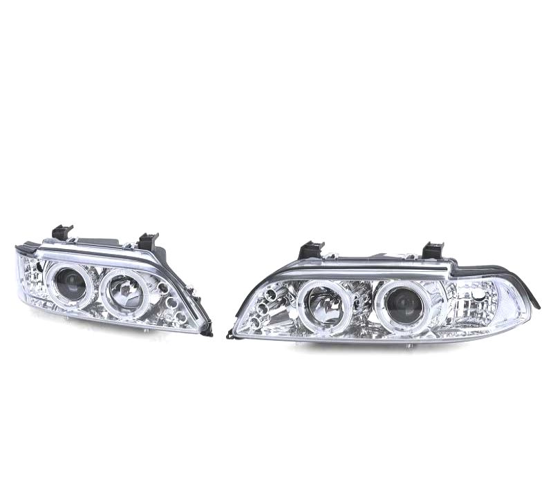 FARÓIS ANGEL EYES CCFL BMW E39 95-00 MANUAL FUNDO CROMADO