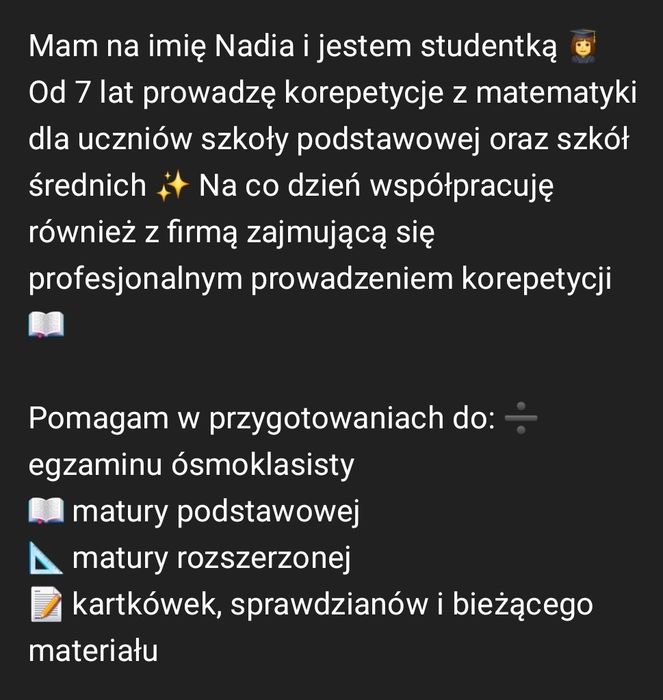 Korepetycje z matematyki online/ stacjonalnie