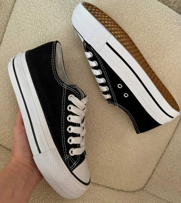 Женские кеды Конверс низкие на платформе черные Converse All Star