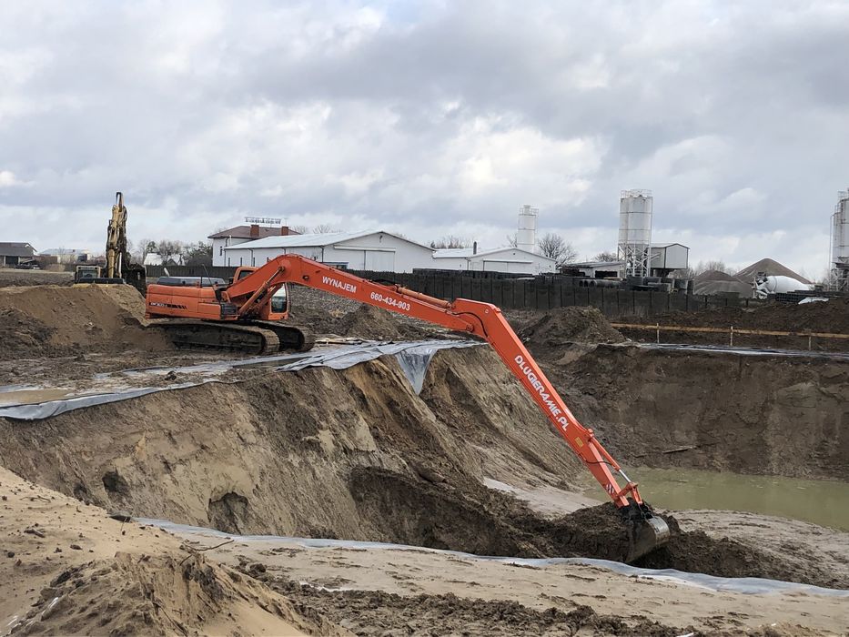 Kopanie stawu, wykopy, pogłębianie, odmulanie, koparka long, niwelacja