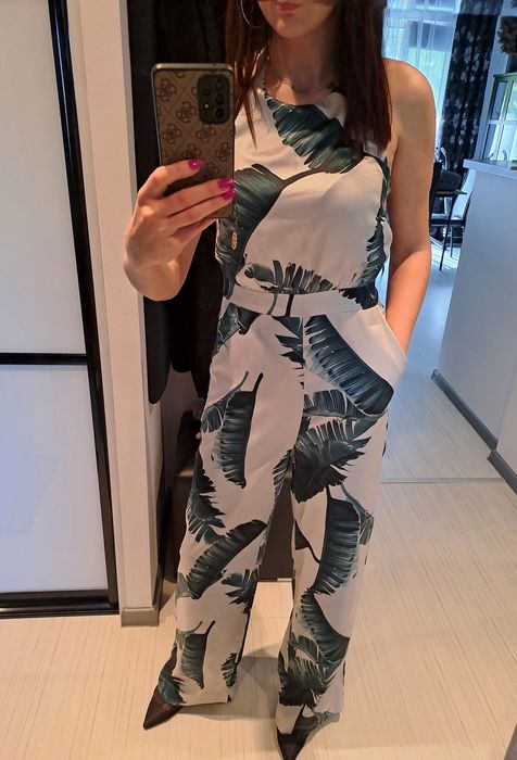 Kombinezon damski nowy 36/38liscie ,szary krem ,szerokie nogawki