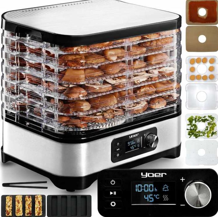 10w1 Duża Suszarka do Grzybów Owoców 450w inox timer +6 sit+9 dodatków
