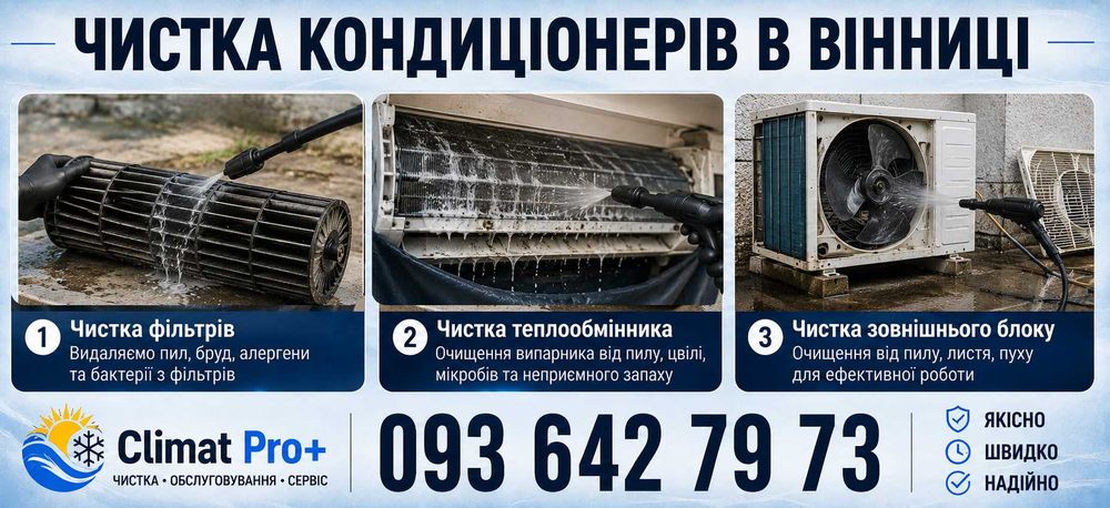 Чистка та сезонне обслуговування кондиціонерів у Вінниці