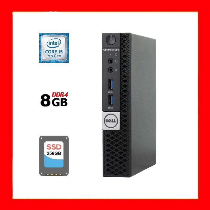 Неттоп Dell OptiPlex 5050 Micro USFF / Intel Core i5-7500T (4 ядра по 2.7 - 3.3 GHz) / 8 GB DDR4 / 256 GB SSD / Intel HD Graphics 630 / 65W