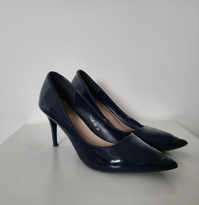 Szpilki czółenka granatowe 37 24 cm 8 cm buty damskie  półbuty