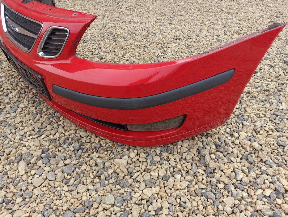 Zderzak przód Kpl Halogeny Kratki Grill SAAB 9-3 II 02-07 Czerwony BDB