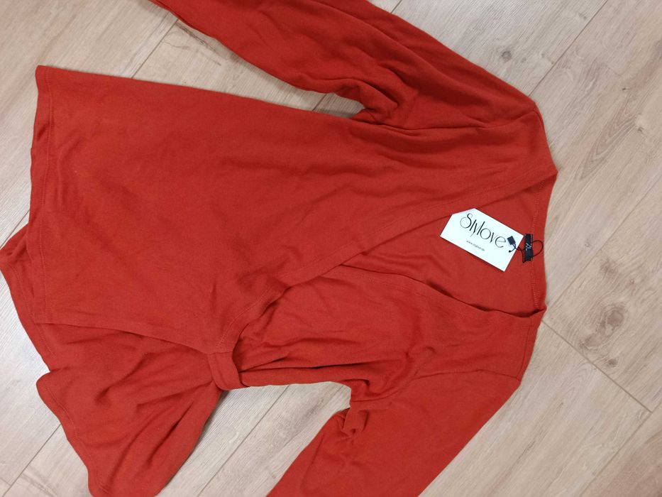 Ceglasty sweterek kopertowy XL Stylove kardigan wiązany