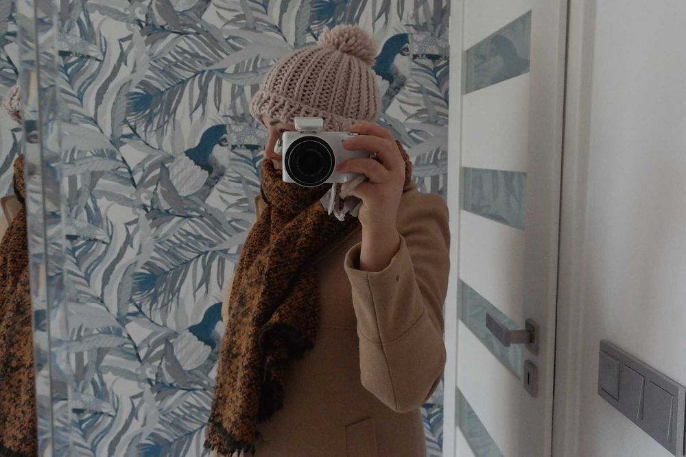 ciepła/zimowa wełniana beżowa czapka~ gruby splot