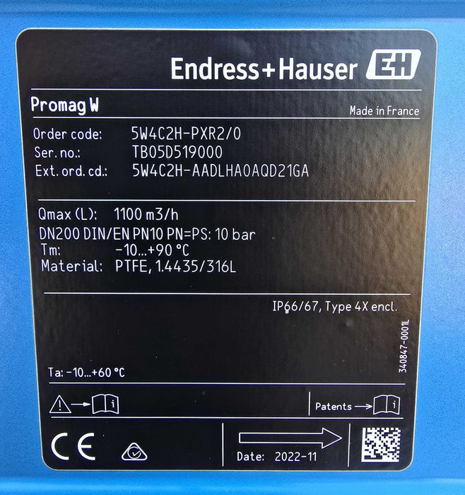 Przepływomierz Magnetyczny Endress Hauser DN200 Promag W PTFE Nowy