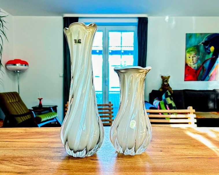 Mistrzowski Duet EGERMANN Bohemia, wazony 42cm i 29.5cm  Spektakularna Forma i Kolor Stan witrynowy
