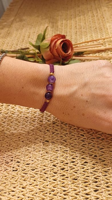 Pulseira Pedras Naturais & Macramê Ajustáve