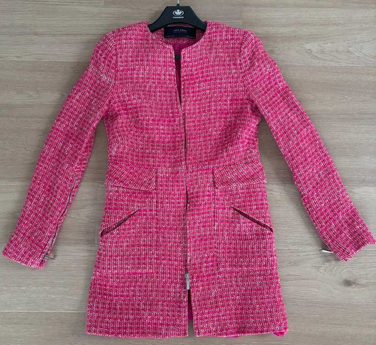 ZARA BASIC różowy płaszcz żakiet chanel tweed 36/S