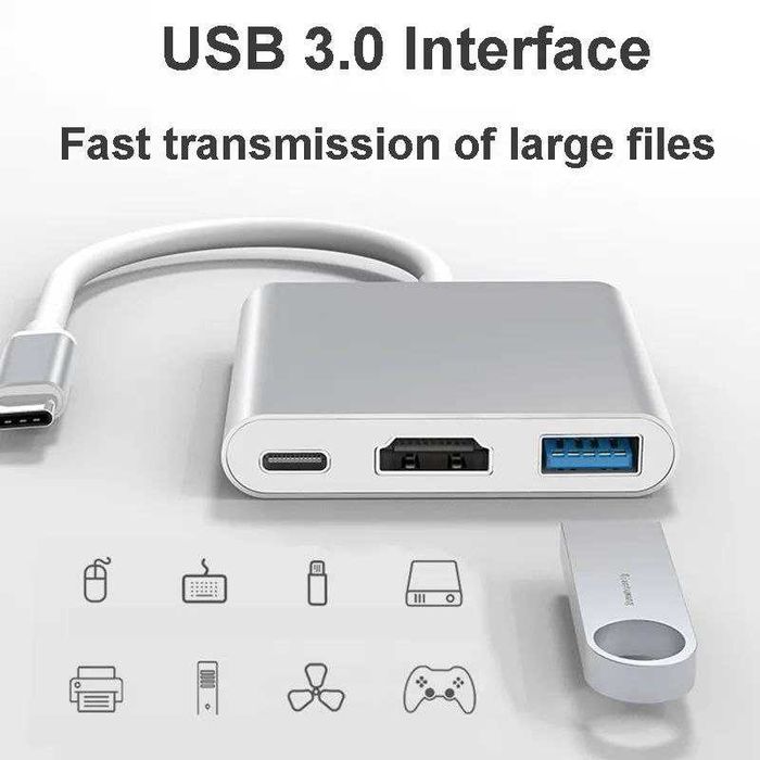 Хаб конвертер Type-C - HDMI USB 4K SmartGo переходник перехідник