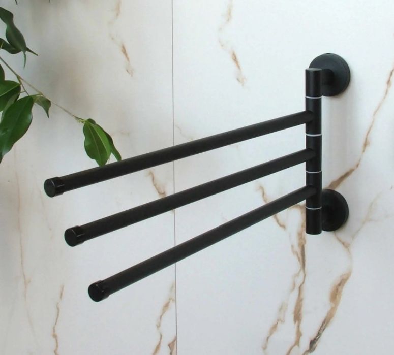 Wieszak na ręczniki do łazienki trójramienny nowy czarny