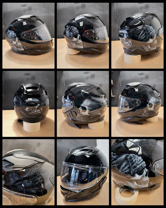 Aerografia , kaski, baki, motocykle; Odzież motocyklo