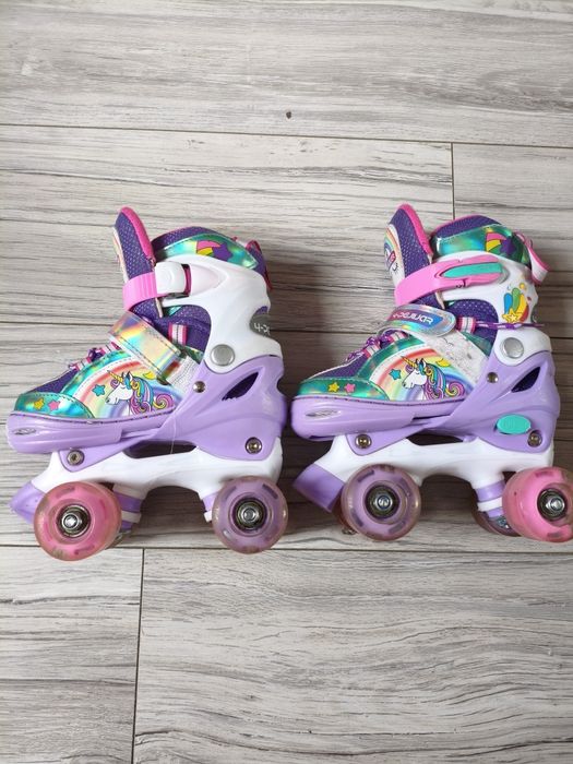 Wrotki dziecięce jednorożec świecące kółka LED rozm S 30-33