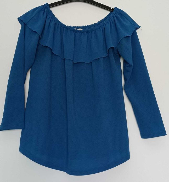 Blusa azul ombro a ombro Milano com Folho – Tamanho M