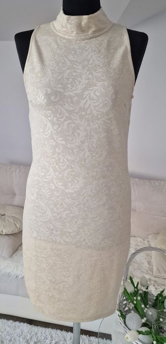 Sukienka,pólgolwik,ecru- gold"Buch".