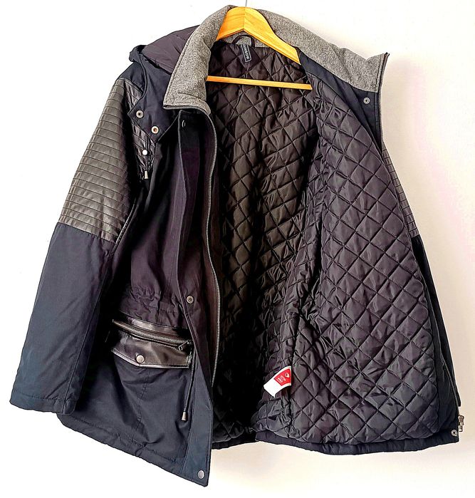 NOWA kurtka/parka r.48- czarna, wstawki ze sztucznej skóry
