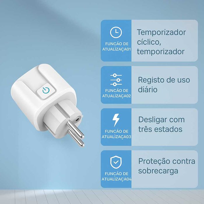 Tomada Inteligente Wi-Fi 16A – Controlo por App, Voz e Temporizador