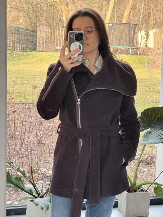 Bordowy płaszcz z wełną Dziekański 40