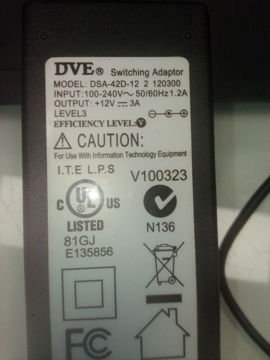 Zasilacz DVE DSA-42D-12 (12V-3A) - 100% sprawny 60wat