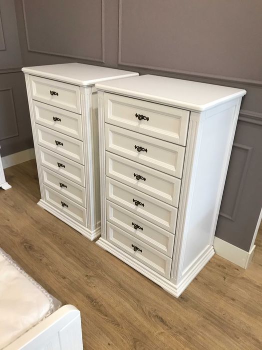 Комод високий білий дерев'яний на 6 ящиків