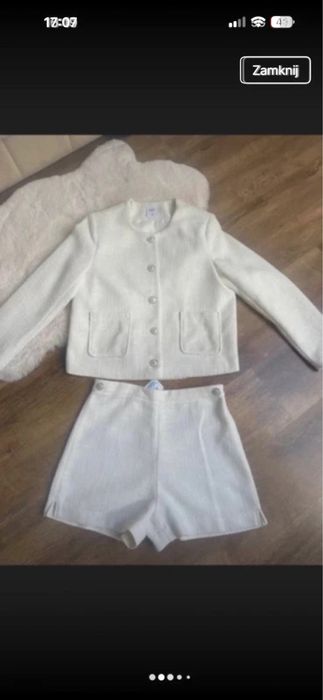 elegancki komplet set marynarka szorty kremowe rozmiar l/xl