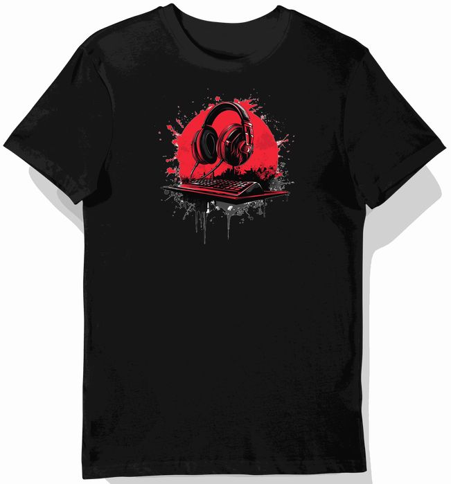 Koszulka męska czarna z nadrukiem czerwonego stojaka na mikrofon XL