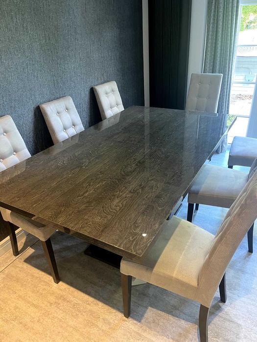 Italian Grey Extending Table and 8 Matching Micro Fibre Faux Chairs